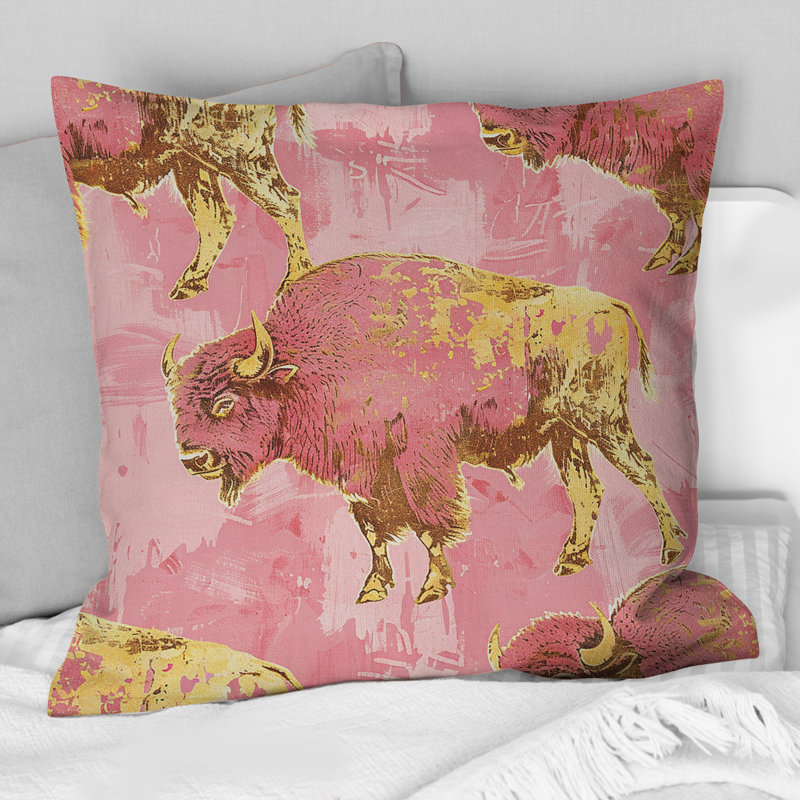 Glam Buffalo - Glam Throw Pillow, 16"H x16"H