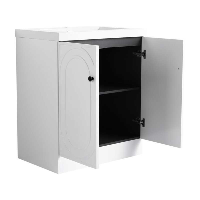 White Resin Sink Bathroom Cabinet 30" With Doors - Modern Element Essential, 30", White