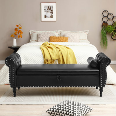 PU Upholstered End Of Bed Bench Flip Top Entryway Ottoman With Safety Hinge Storage Rectangular Sofa Stool Buttons Tufted Nailhead Trimmed Solid Wood -  Alcott HillÂ®, 19CC52A3C96C422A97F86D2BD92C2008