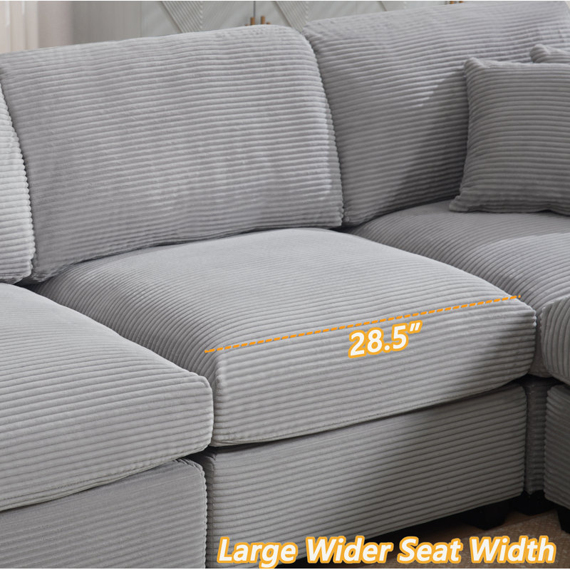 Bustamante 4-seats L-shape Sofa Couch With Ottoman, Light Gray