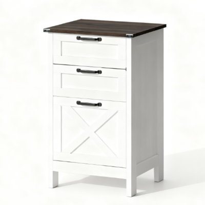 Classeur à 3 tiroirs de style moderne, armoire de rangement pour documents de bureau A4, support d'imprimante à panneau de particules avec dispositif anti-basculement, glissières de tiroir silencieuses et lisses pour l'organisation de documents de bureau à domicile