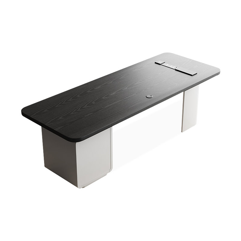 Bureau rectangulaire noir et blanc en bois massif avec 3 tiroirs, H 29,53 po x l 78,74 po x P 31,5 po
