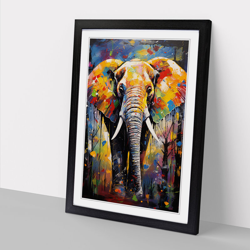 Elephant Expressionism No.3 - Single Picture Frame Print on Wood, Black, 34cm H x 25cm W x 2cm D