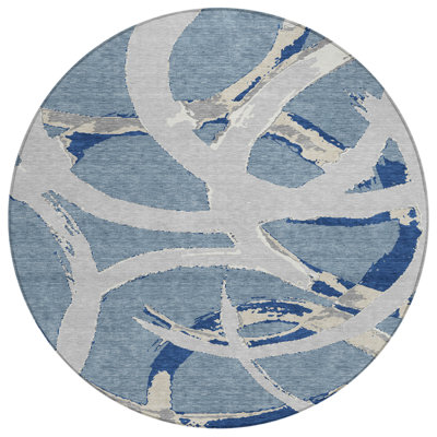 HomeRoots 8' Gray Round Abstract Washable Indoor Outdoor Area Rug
