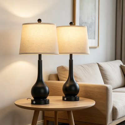 Ensemble de 2 lampes de table avec ports de charge USB, lampe de chevet à commande tactile à intensité variable à 3 voies pour le salon et la chambre à coucher, comprend des ampoules DEL