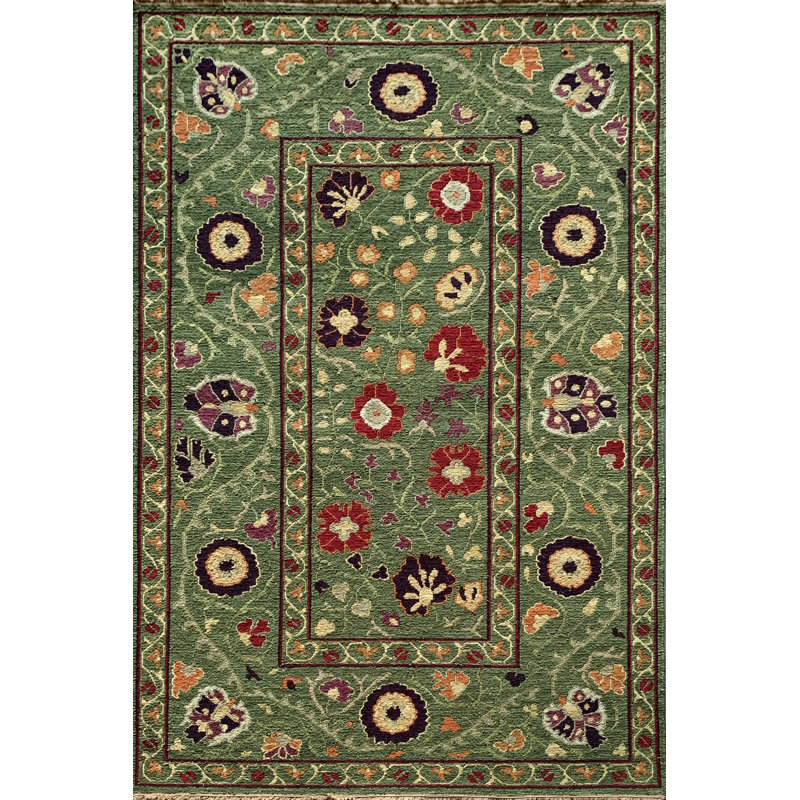 SUZANI 13 GREEN, Rectangle 4' x 6'