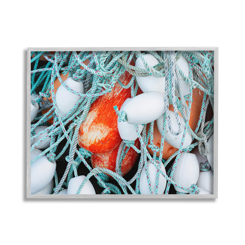 Bc-608_FG " Fishing Lines And Bobbers " by Richard Wong, Farmhouse Gray Framed Giclee, 24" H x 30" W