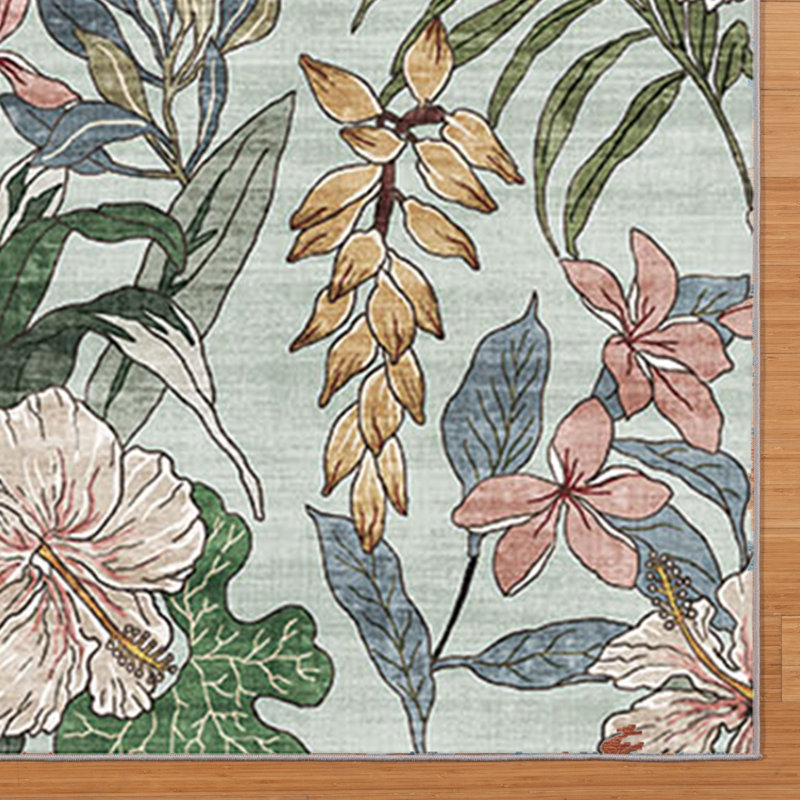 Rayna Thea Green Ivory Pink Orange Machine Washable Bold Floral Indoor Area Rug, Flat Pile & Slip-Resistant for Living Room & Bedroom - Green, 5x7
