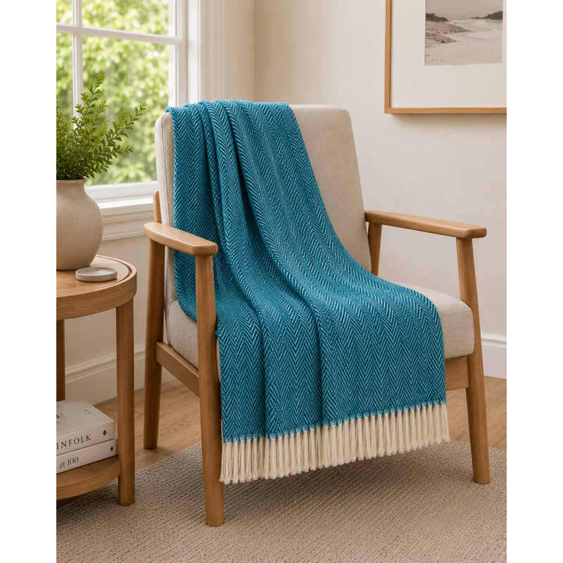 Herringbone Plush Throw, Ocean Herringbone