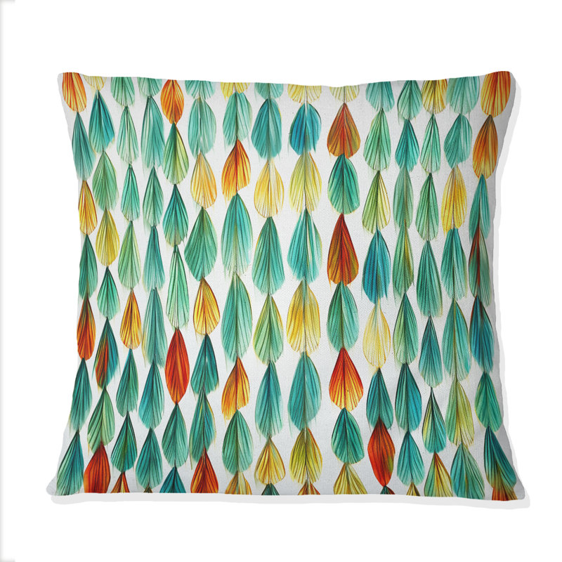 «Autumn Is Coming Retro Leaves» en bleu et rouge - Coussin décoratif imprimé géométrique abstrait