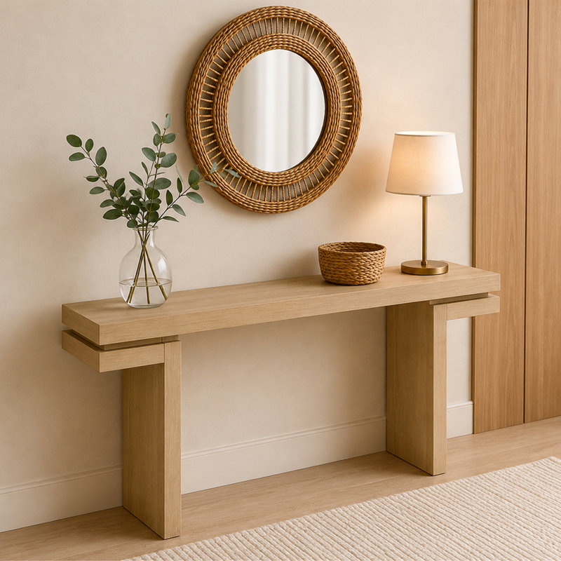 66" Extra-Wide Veneered Console Table, Oak