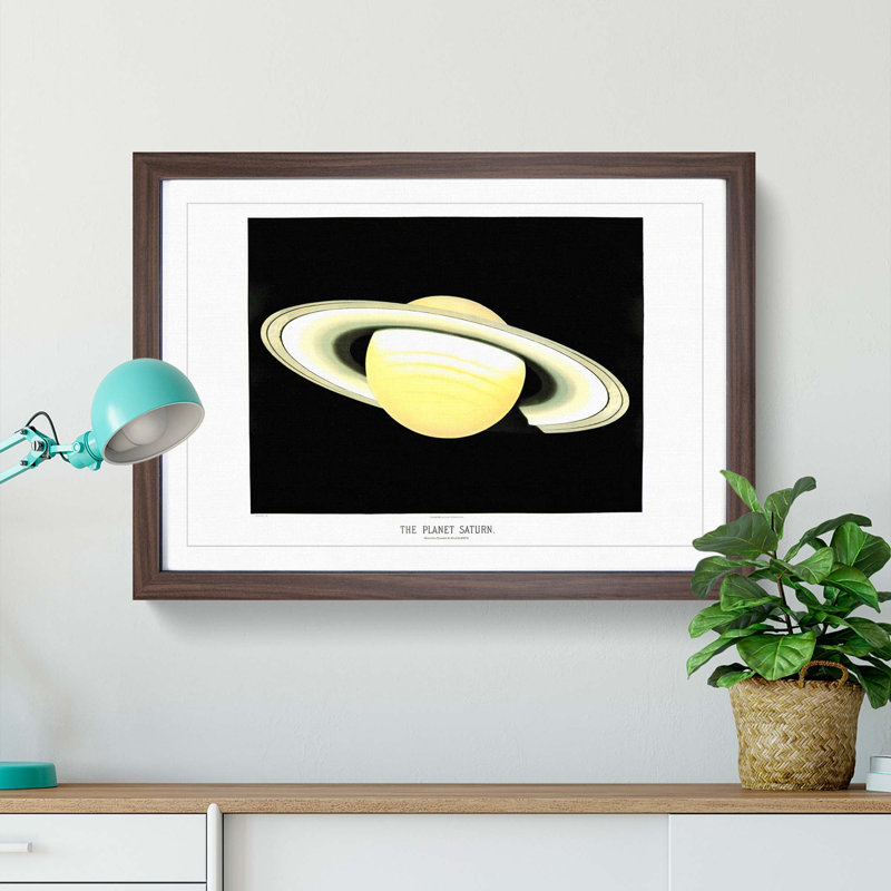 Planet Saturn by E. L. Trouvelot - Picture Frame Painting Print, Walnut Framed, 27cm H x 36cm W x 2cm D