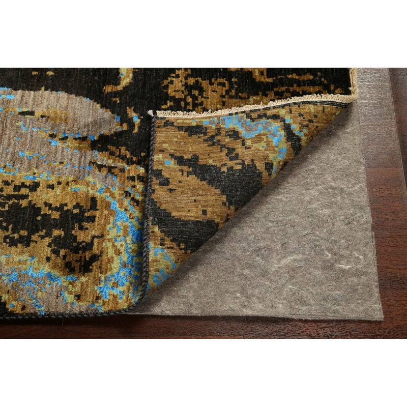 Tapis de couloir noir / ivoire noué à la main de conception unique 3 pi x 12 pi 3 po New Age