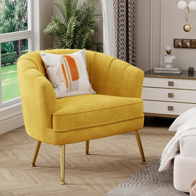 Velvet Accent Chair, Upholstered Modern Single Sofa Side Chair,comfy Barrel Club Living Room Armchair With Golden Metal Legs