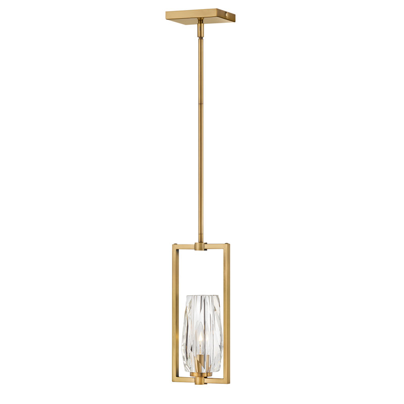 Ana 1-Light Pendant w/ Faceted Heavy-Cut Diamond-Shaped Crystal Shades, Heritage Brass
