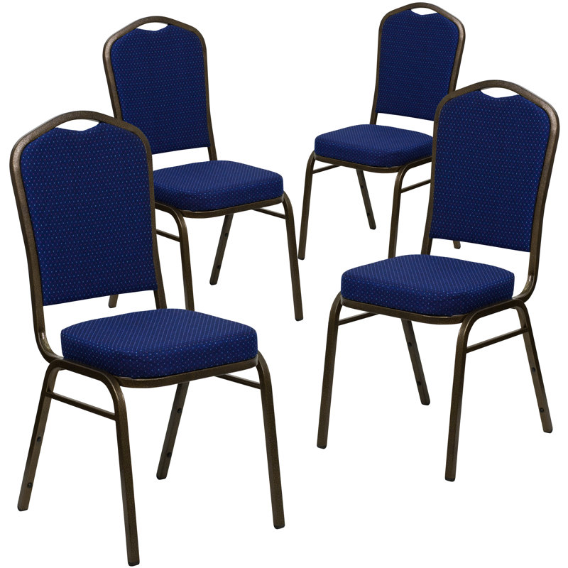 Chaise de banquet empilable Oliverson, Cadre noir, Tissu à motif bleu marine, 4