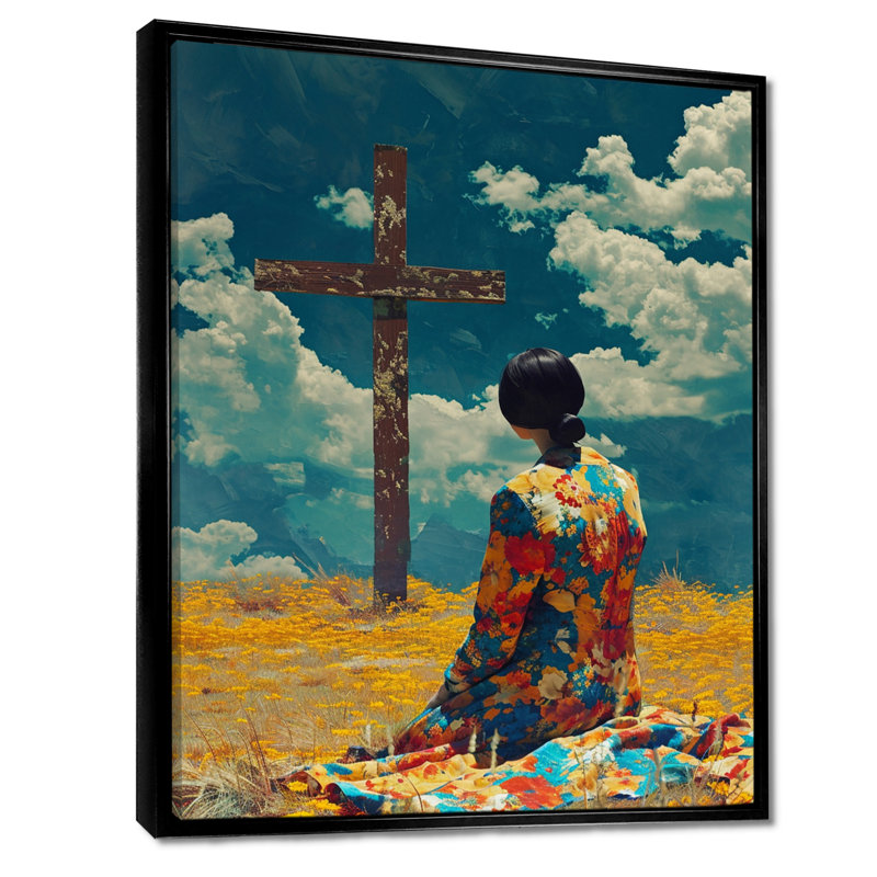 «Blue Sky Mourning», art mural paysage religieux, Toile noire avec cadre flottant, H 20 po x l 12 po