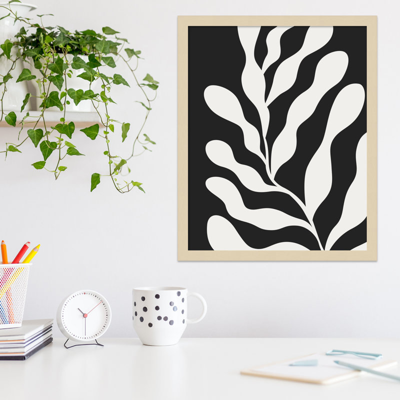 Retro Matisse Inspired Abstract Botanical 3 Black, Black, 21" H x 17" W x 1" D