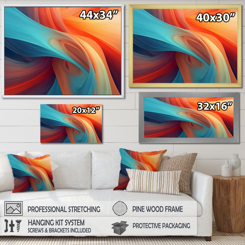 «Orange Blue Blue Fractal Waters I», reproduction d'art sur toile, H 30 po x l 40 po x P 1,5 po, Cadre doré à une seule photo