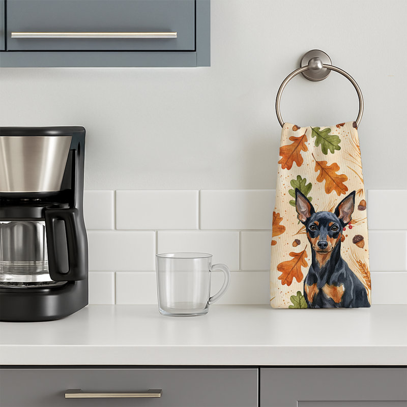 Black and Tan Miniature Pinscher Heirloom Fall Kitchen Towel, Black and Tan Miniature Pinscher