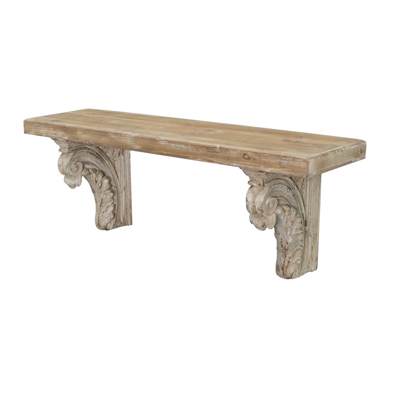 43.5x11.5x15.5" Wooden Accent Shelf With Ornate Magnesium Brackets, Brown/white