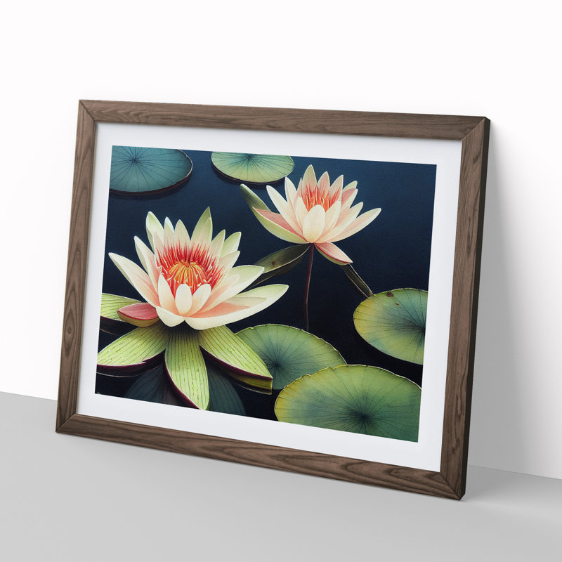 Compelling Water Lily Flowers - Framed Print, 25cm H x 34cm W x 2cm D, Walnut