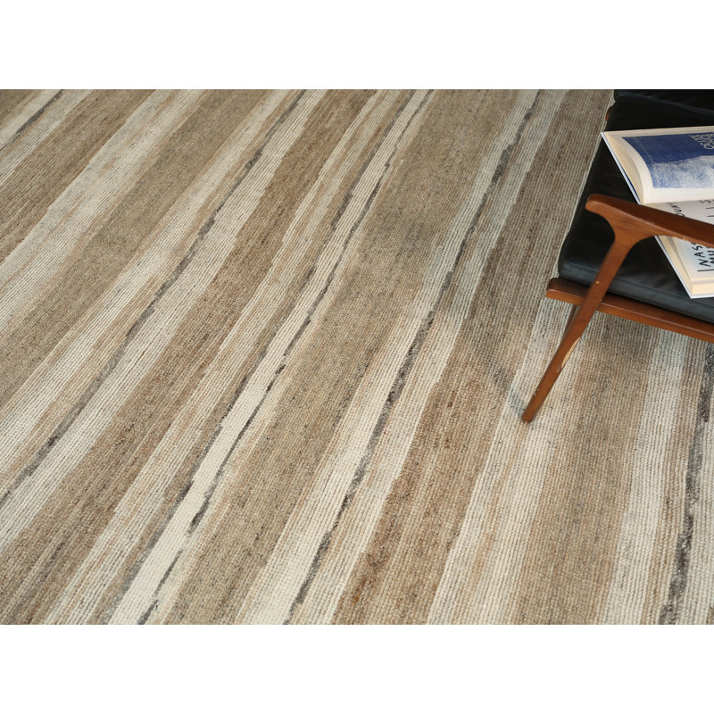 Oslo hand-knotted Ghazni Wool Ivory/Brown Area Rug, 9'X12'