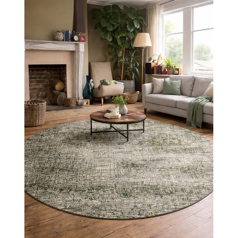 Livigno 1241 Transitional Striated Green Area Rug, Round 5'3"