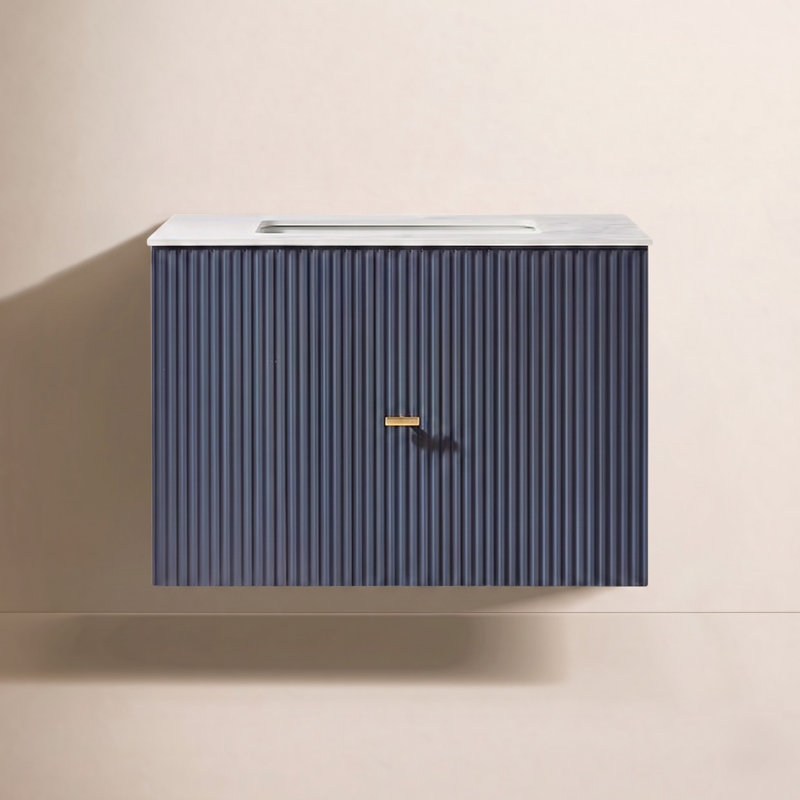 Meuble-lavabo mural moderne de 30 po Jamell, Dark Blue, Blanc