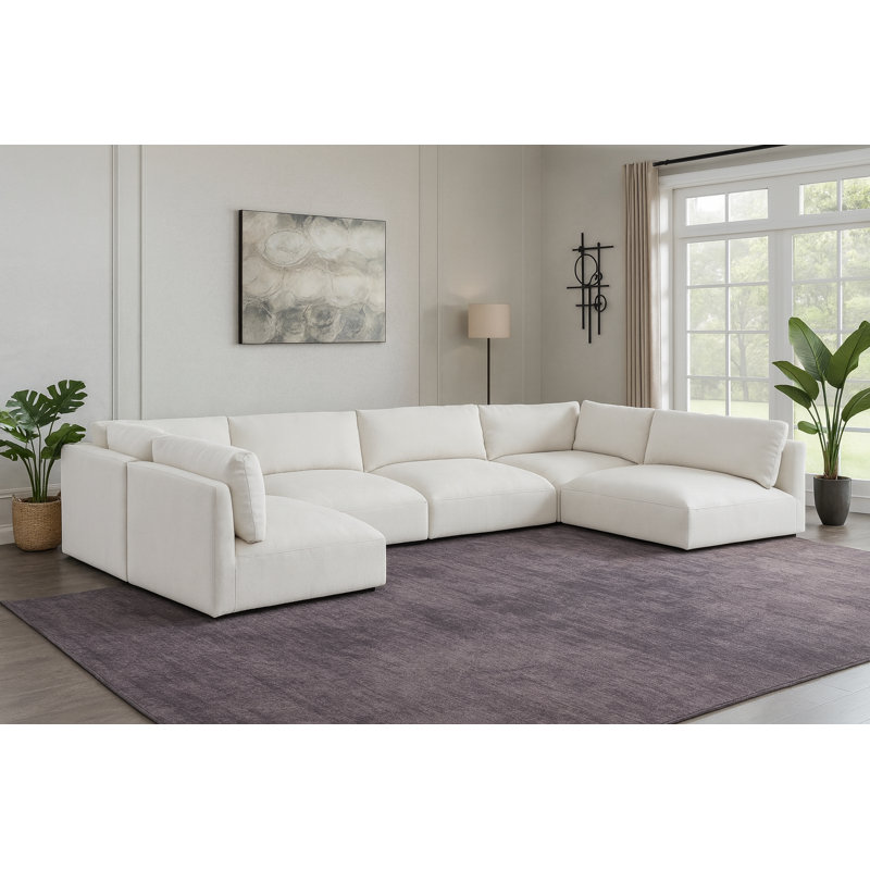 Canapé modulaire réversible de 152 po Hiroya, Tissu crème en polyester