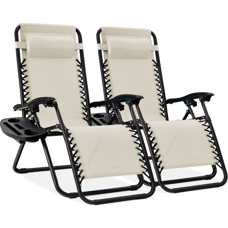 Nathen Zero Gravity Lounge Chair Recliners for Patio, Pool w/ Cup Holder Tray, Ivory