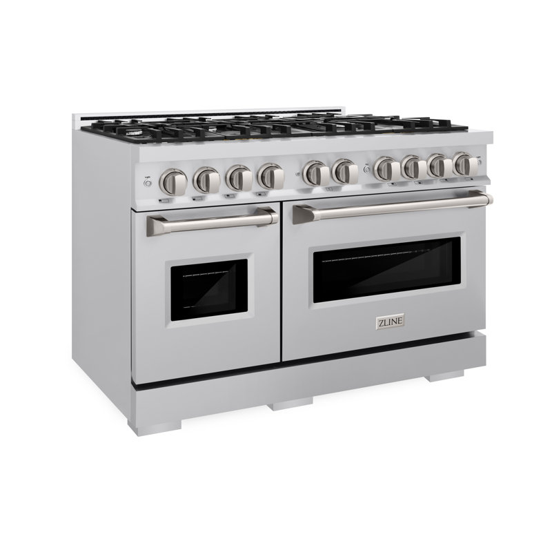 ZLINE Autograph 48" Classic Double Oven Dual Fuel Range w/ Champagne Bronze Accents, Silver/Stainless Steel, Stainless Steel