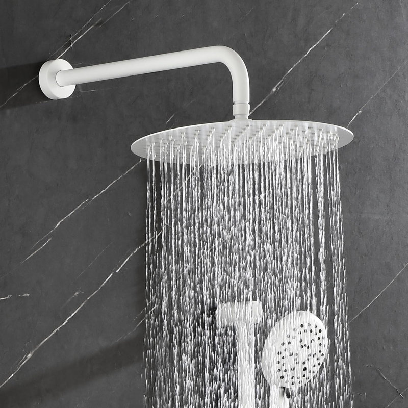 Fashionable Shower With Head, Hand Shower, Slide Bar, Bodysprays - White, Brass Elegant Bathroom System In White Hose: Bodysprays, Arm, Valve Trim, Lever Handles