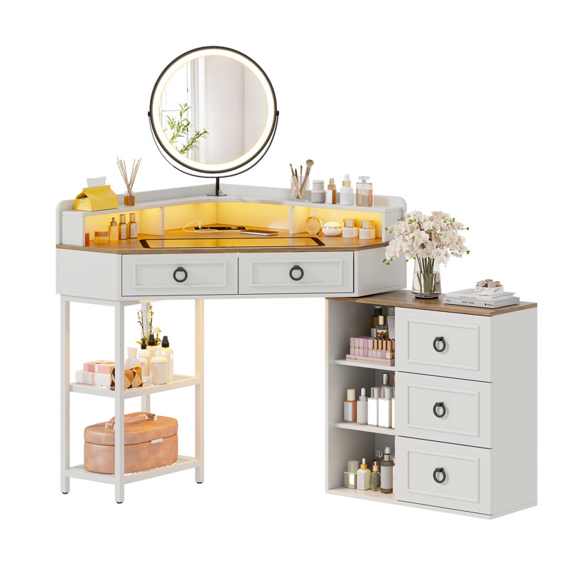 Dressing Table with Mirror, White