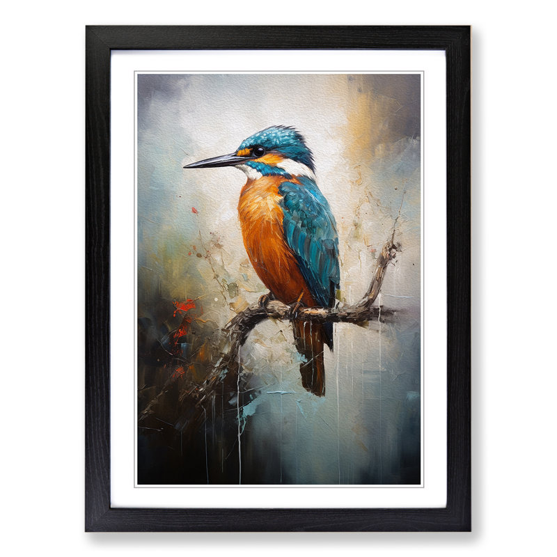 Kingfisher Abstract Art - Framed Print, 34cm H x 25cm W x 2cm D, Black Framed
