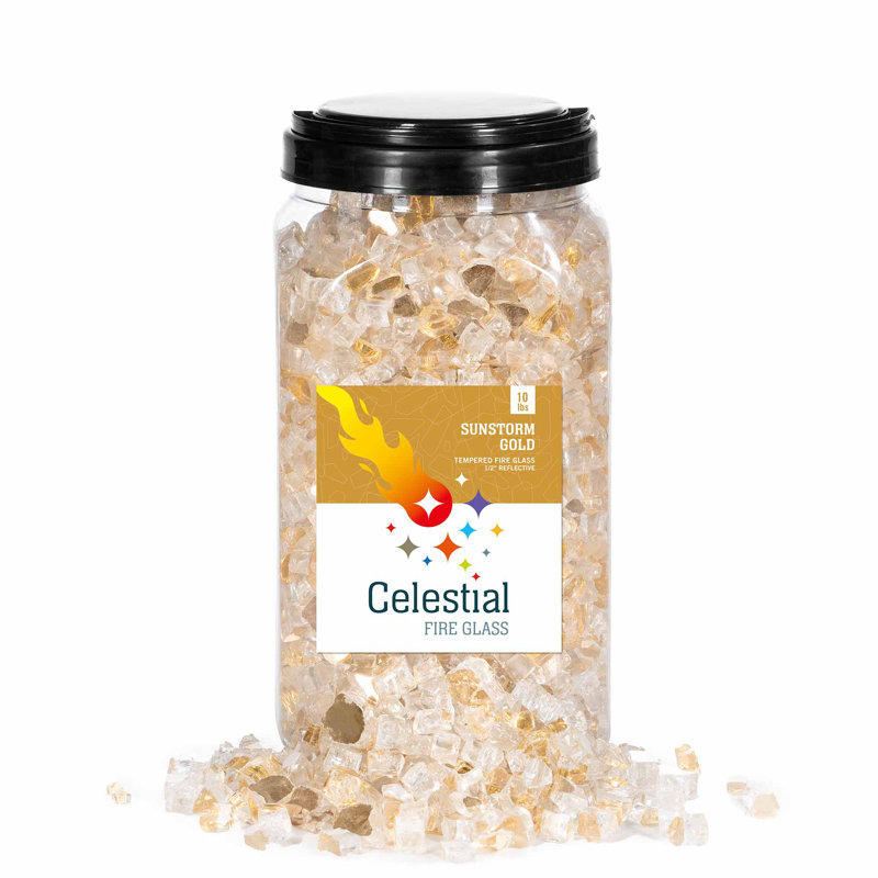 Sunstorm Gold Reflective Tempered Fire Glass, 10 lb Jar