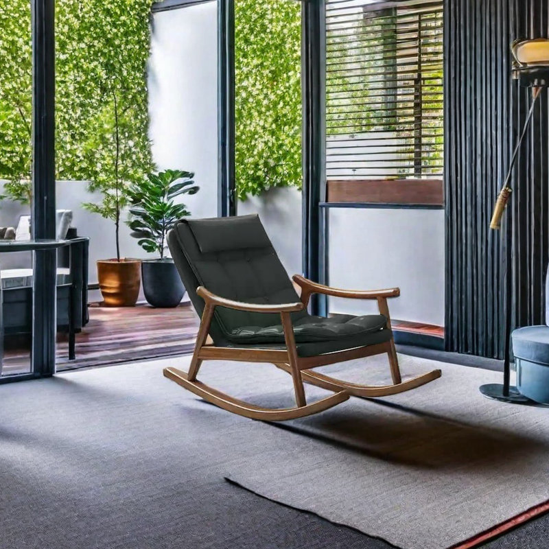 Chaise berçante en bois massif, Bleu sarcelle foncé