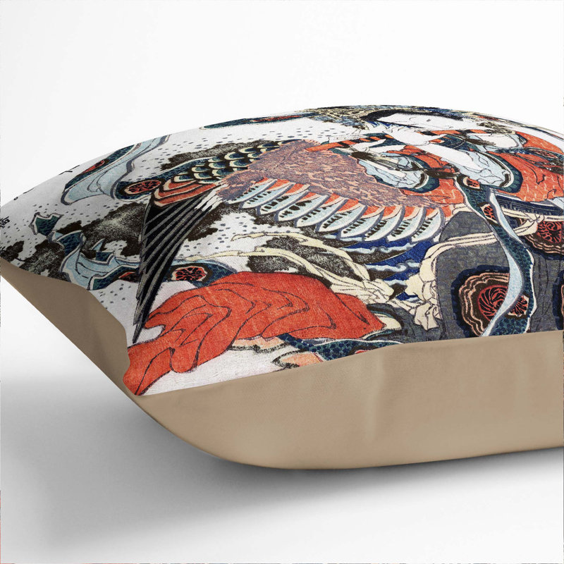 Mystical Bird by Katsushika Hokusai Cushion with Filling, 55cm H x 55cm W x 20cm D, Stone