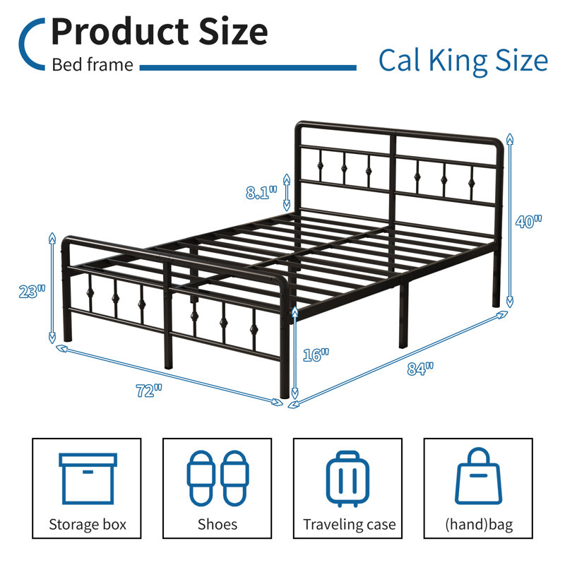 Lizar Metal Open-Frame Storage Bed, California King