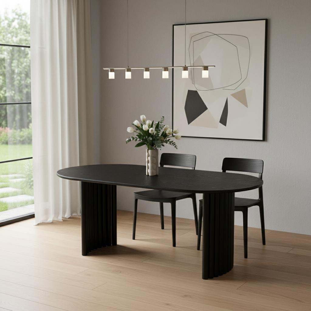 HomeRoots 66" Black Solid Wood Double Pedestal Base Oval Dining Table ...