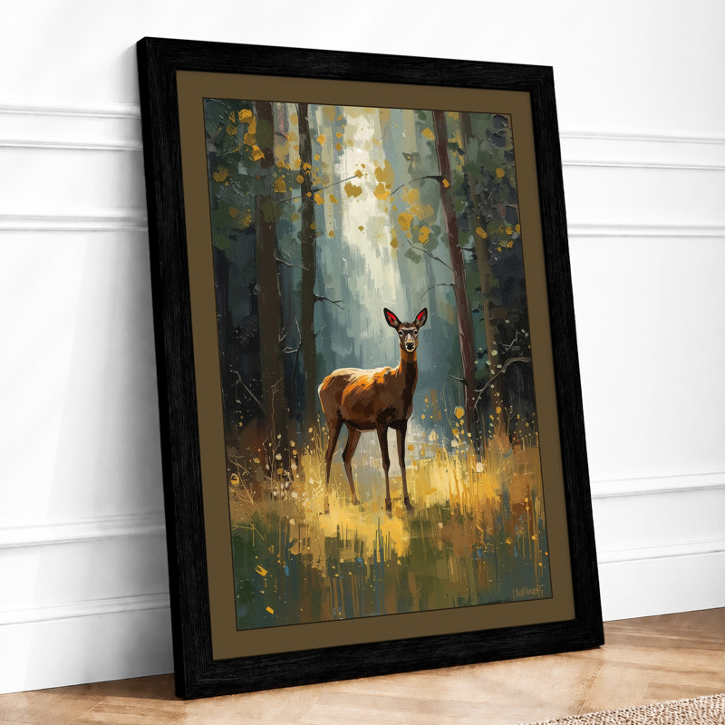 Quiet Deer in Forest Boho - Framed Print, A2 - 59.4 x 42.0 cm, Black