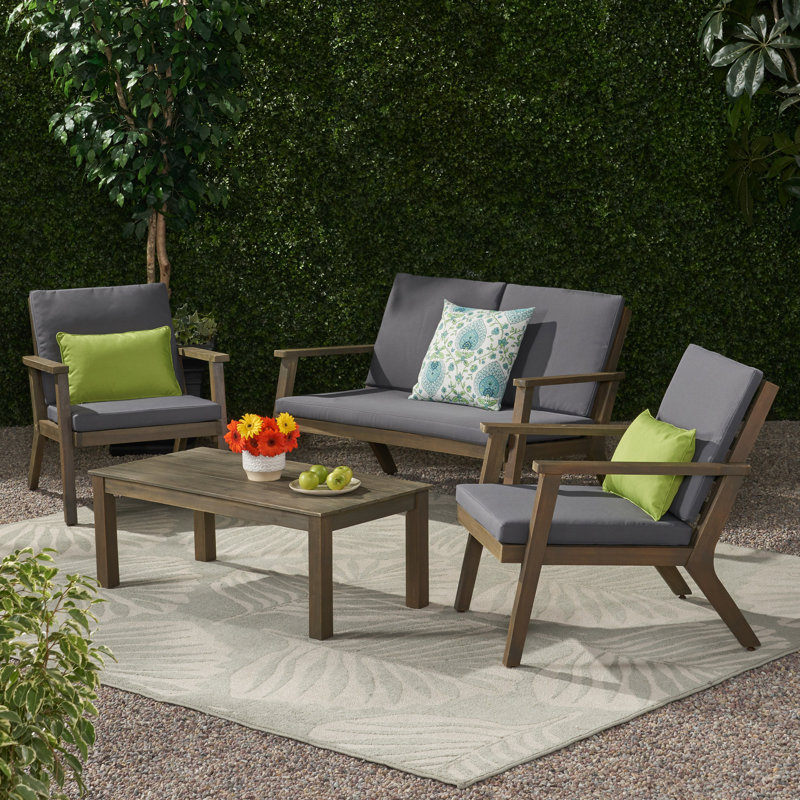 Channing Acacia 4 - Person Patio Conversation Set with Cushions, Gray, Dark Gray