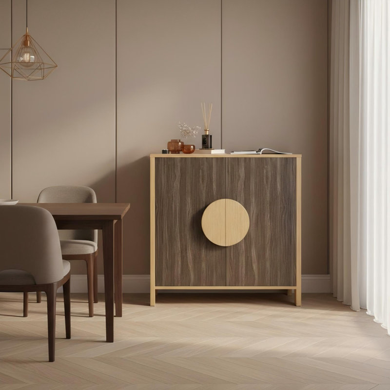 Buffet 63 pièces 2 pièces Mid-Century avec tablettes réglables, rangement à 4 compartiments et pieds en bois massif