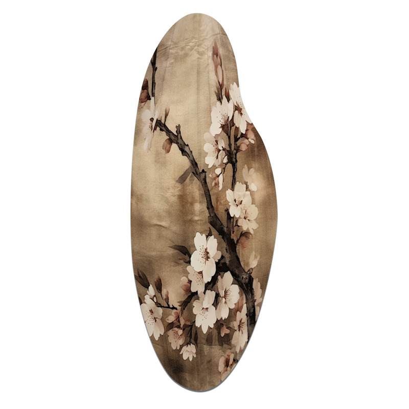 Fleurs de cerisier brun foncé Solitude I - art mural asymétrique en forme de cerisier, H 30 po x l 11 po