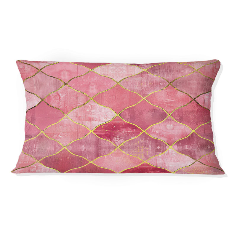 Coussin lombaire moderne rose et doré scintillant