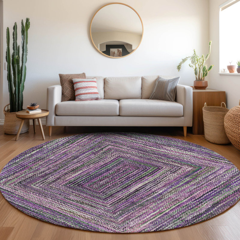 Tapis mauve intérieur / extérieur lavable à la machine Xhevrie ACN1725, Rond 8 pi