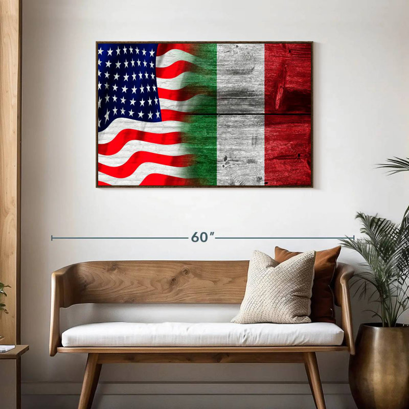 Nish des États-Unis et de l'Italie, Cadre flottant en noyer, 43 po x 29 po