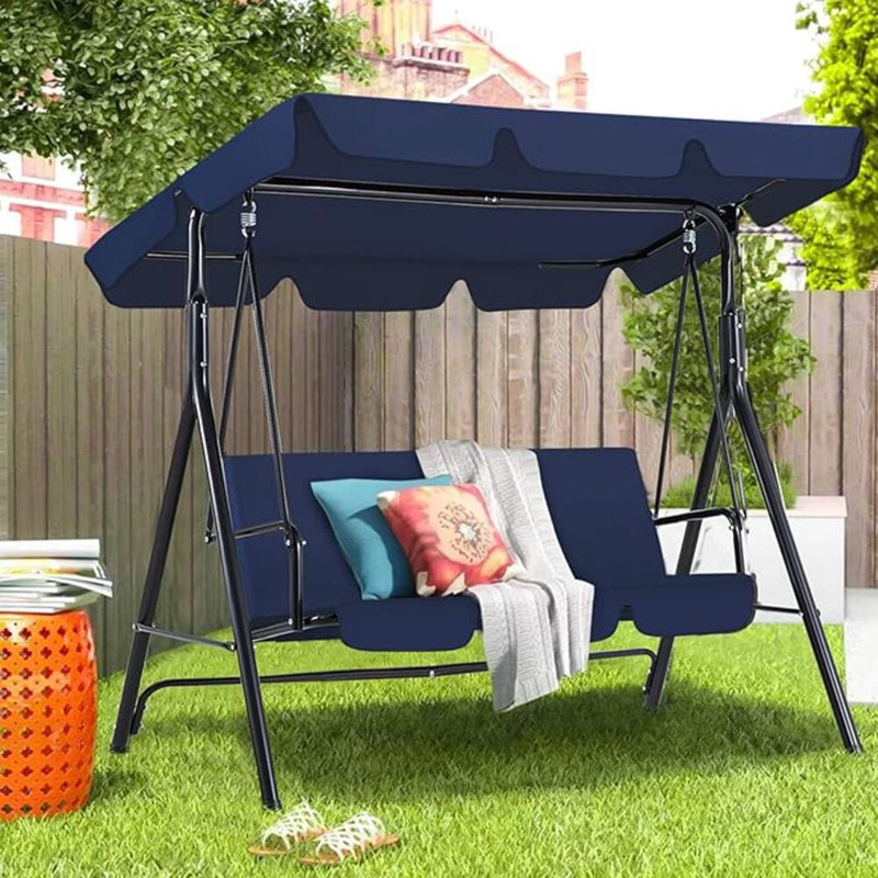 Khloee 3 Person Porch Swing with Canopy, Blue