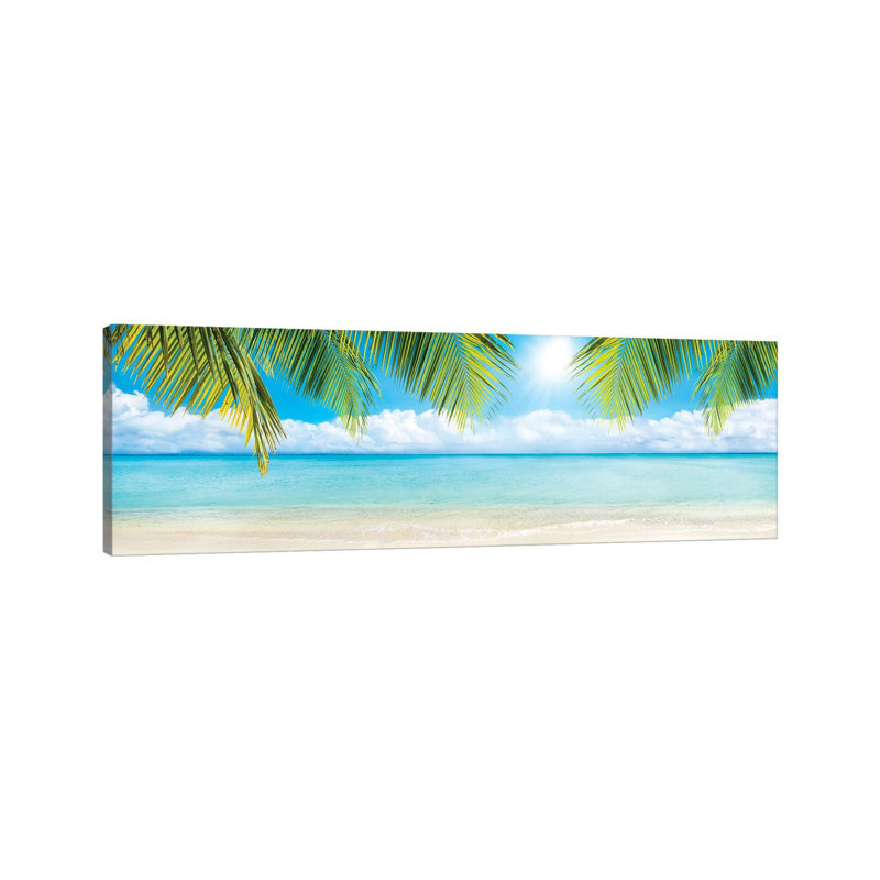 Beach Panorama With Palm Branches by Jan Becke - Wrapped Canvas Panoramic Gallery-Wrapped Canvas Giclée