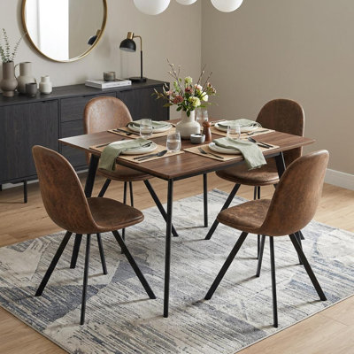  Ensemble de quatre chaises de salle à manger rembourrées en suède brun et noir Kingston